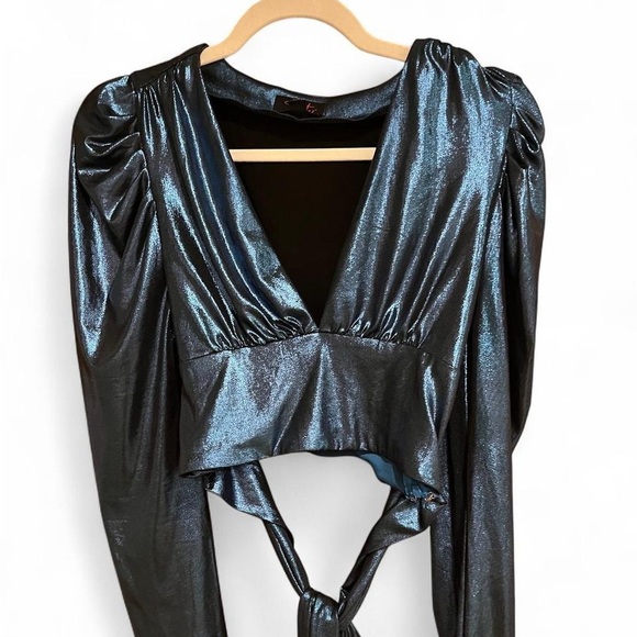 Dolls Kill Tops - Metallic Blue Crop Party Top